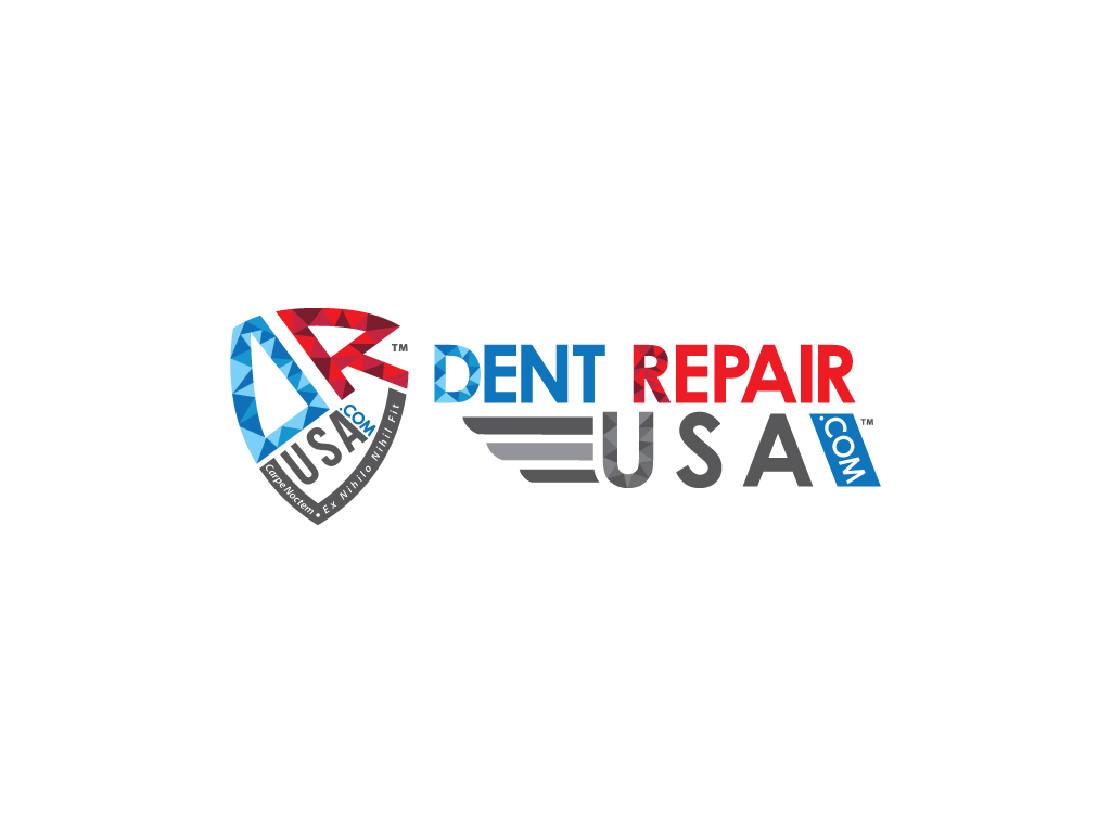 Dent Removal Icon and Dent Repair USA Name Red Grey Blue